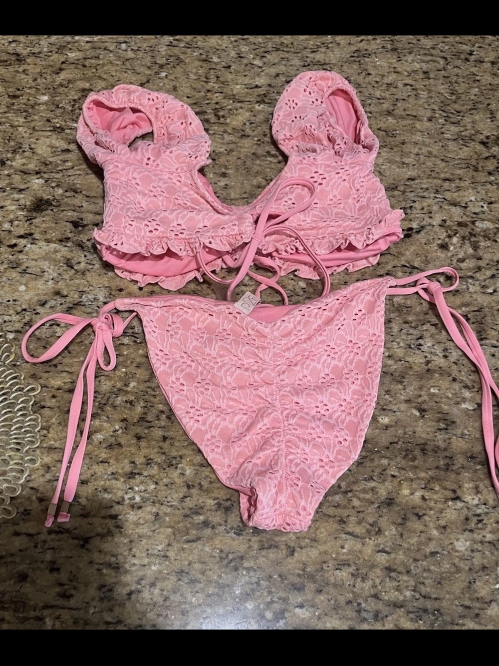 P2F Pink Lace Ruffle Two-Piece Bikini Set - Medium